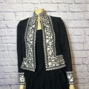 Vintage Women’s Due Per Due Silk Linen Elegant Black White Jacket Blazer 4